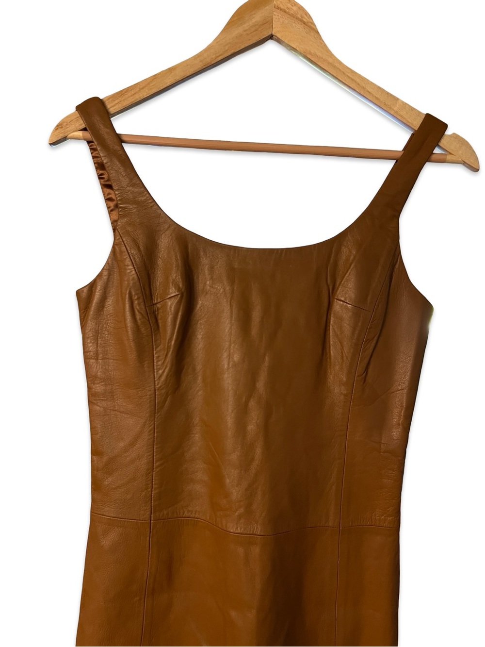 BCBG Max Azria 100% Leather Cognac Brown Sheath Midi Dress Size 6 - Picture 10 of 12